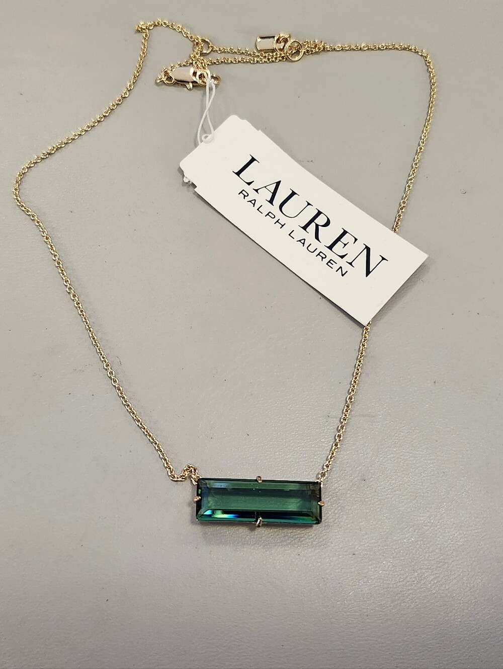 NWT Ralph Lauren Green Baguette Erinite Necklace ***W/DEFECTS***